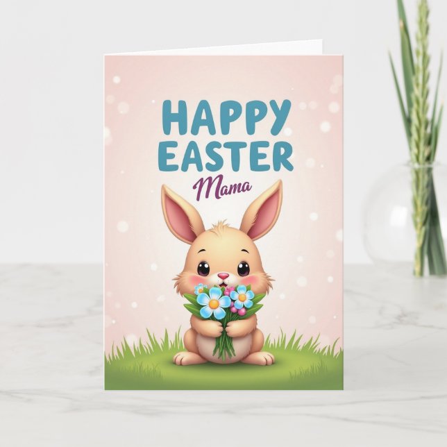 Carte de bouquet printanier de lapin mignon (Devant)