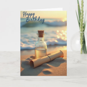 Carte de bouteille d'anniversaire dorée