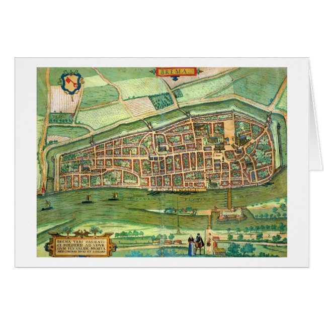 Carte de Brême, de "Civitates Orbis Terrarum" par (Devant horizontal)