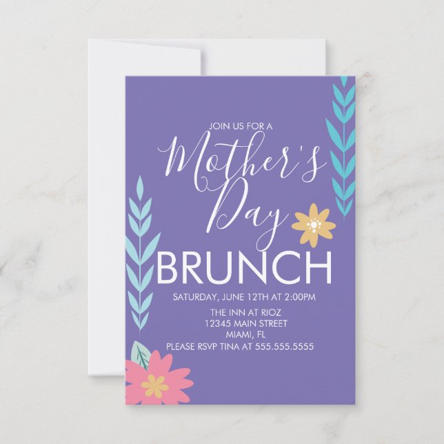 Carte de brunch de la fête des mères avec verdure  (Devant)