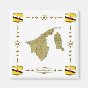Carte de Brunei + Aimant Drapeaux