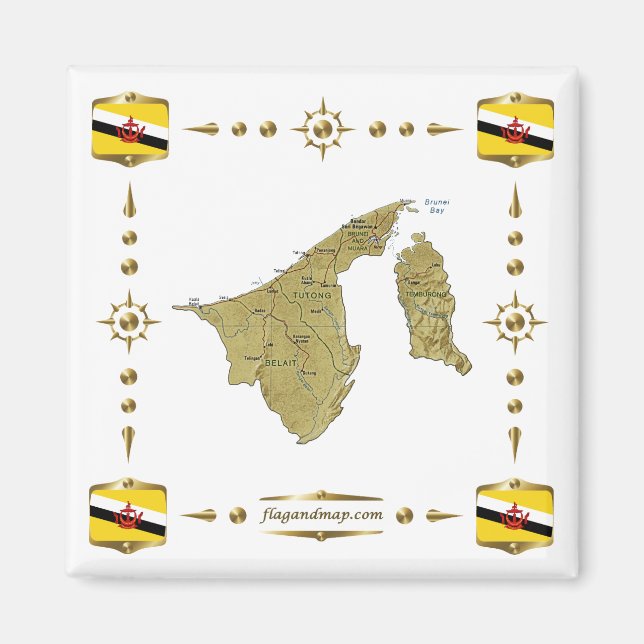 Carte de Brunei + Aimant Drapeaux (Devant)