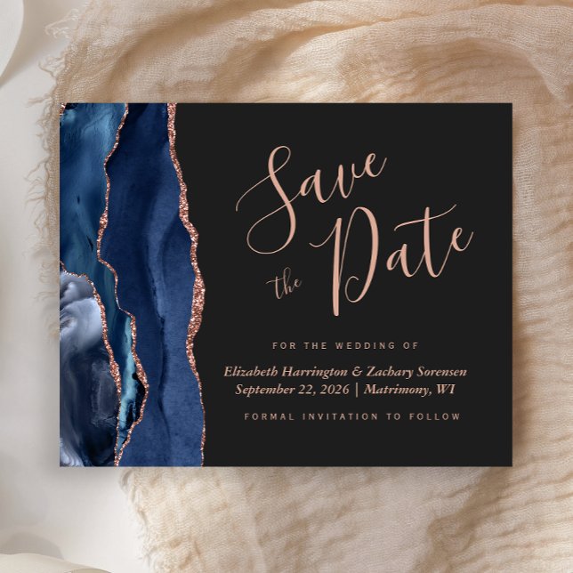 Carte de budget de mariage Rose Gold Agate Navy po (Créateur téléchargé)