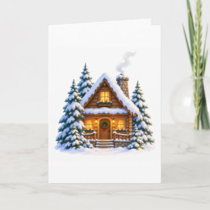Carte de cabane de Noël en aquarelle Cozy Winter