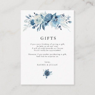 Carte de cadeaux de mariage à fleurs bleues peinte