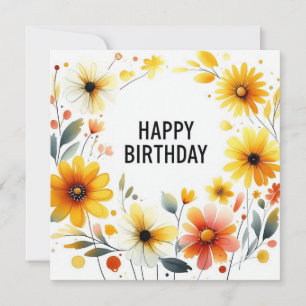 carte de cadre de fleur jaune de joyeux anniversai