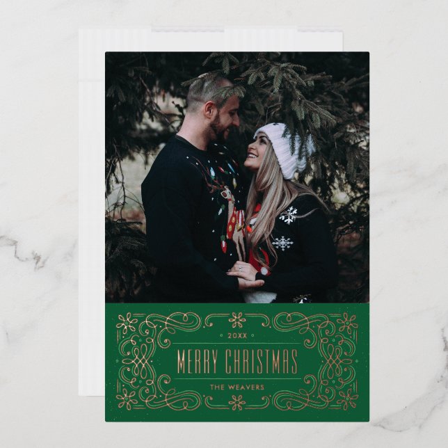 Carte de cadre flamboyant Foil Snowflake - Vert (Enveloppe)