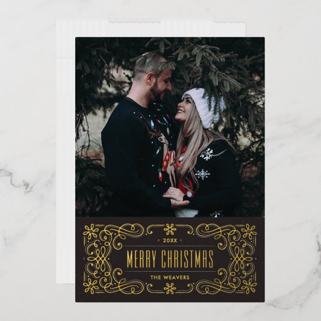 Carte de cadre flamboyante Foil Snowflake - Noir (Enveloppe)