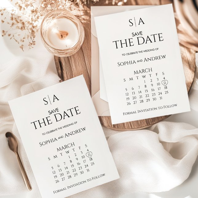 Carte de calendrier de monogramme de mariage à sau (Créateur téléchargé)