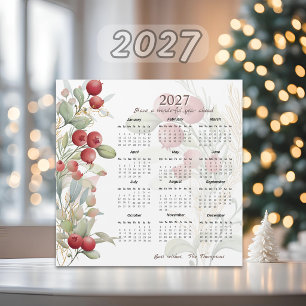 Carte de calendrier élégant 2027 Baies Rouges Verd