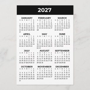 Carte de calendrier noir et blanc 2027 vue annuell