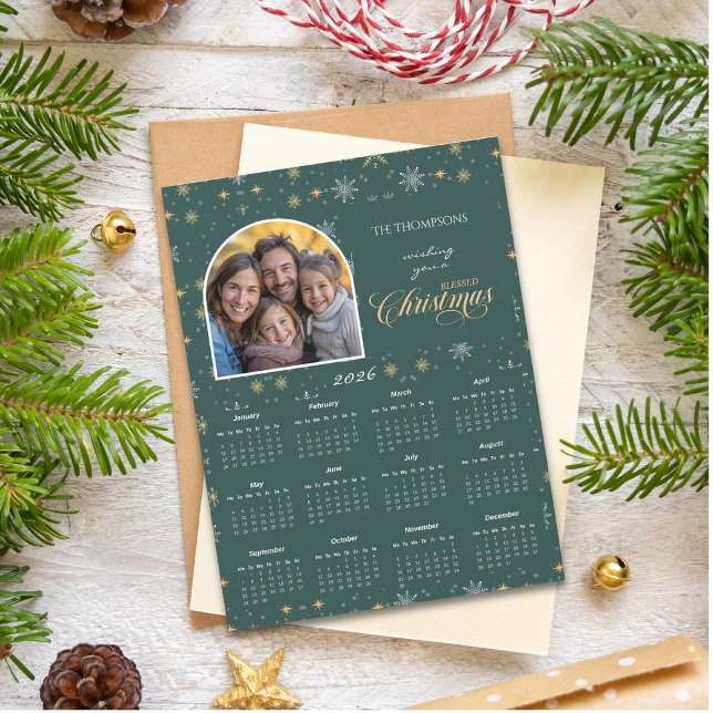 Carte de calendrier photo flocon de neige vert mod (Créateur téléchargé)