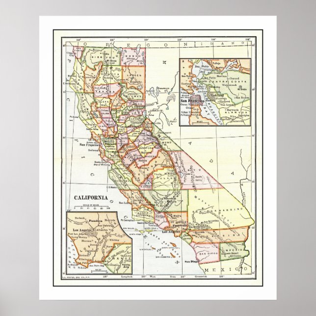 Carte de Californie de 1911 Poster (Devant)