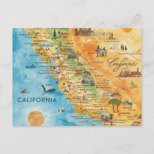 Carte de Californie illustrée à l'aquarelle