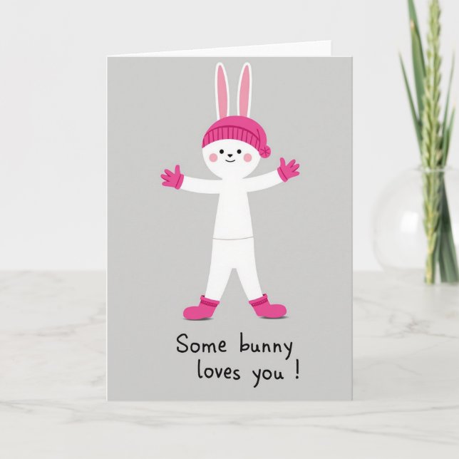 Carte de câlins de lapin rose (Devant)