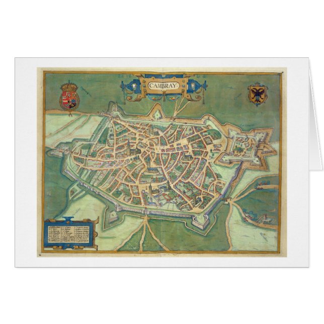 Carte de Cambrai, de "Civitates Orbis Terrarum" (Devant horizontal)