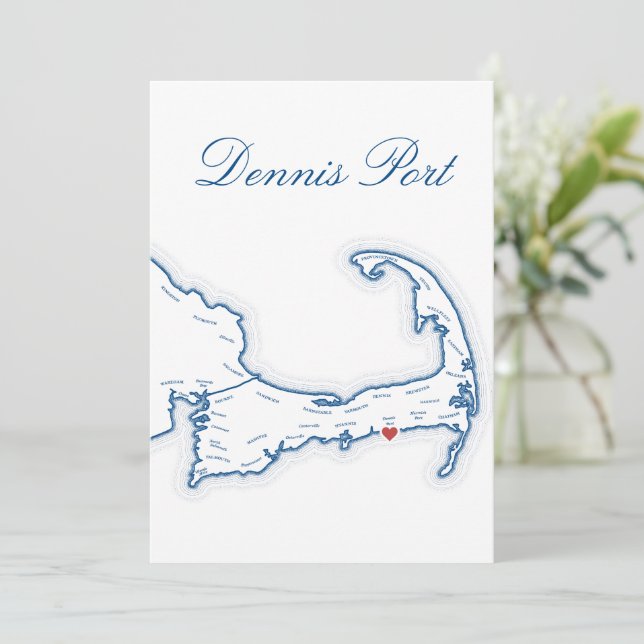 Carte de Cape Cod Dennis Port pour table de mariag (Debout devant)