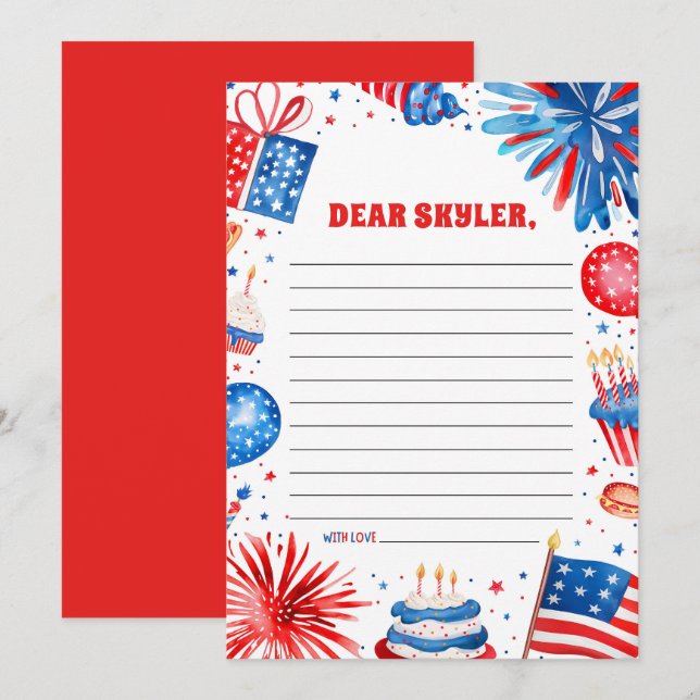 Carte de capsule temporelle d'anniversaire patriot (Devant / Derrière)