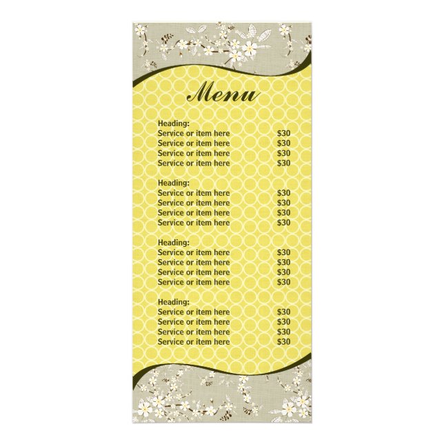 Carte de carte de menu d'affaires de fleurs gris o (Devant)