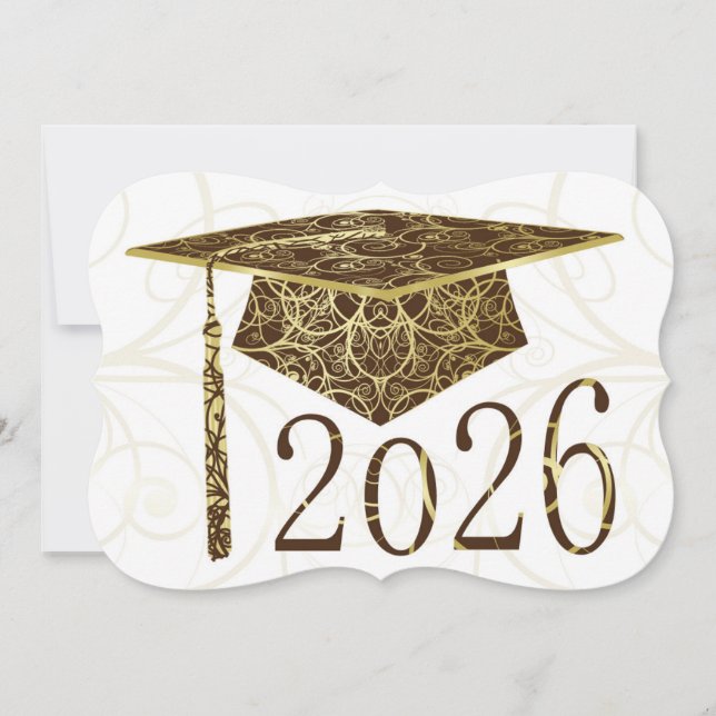 Carte de casquette florale marron et or 2026 (Devant)