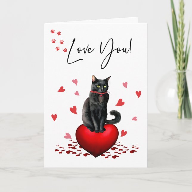 Carte DE Cat Valentine Noir avec Coeurs rouges (Devant)