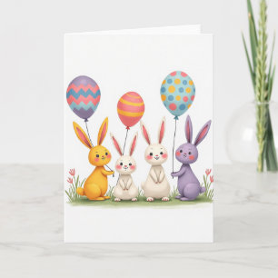 Carte de célébration avec lapins et ballons