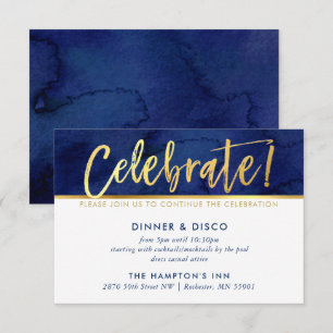 CARTE DE CÉLÉBRATION DE FÊTE Aquarelle bleue or ty