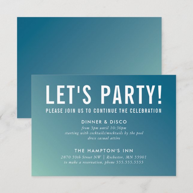 CARTE DE CÉLÉBRATION DE FÊTE moderne bleu menthe d (Devant / Derrière)