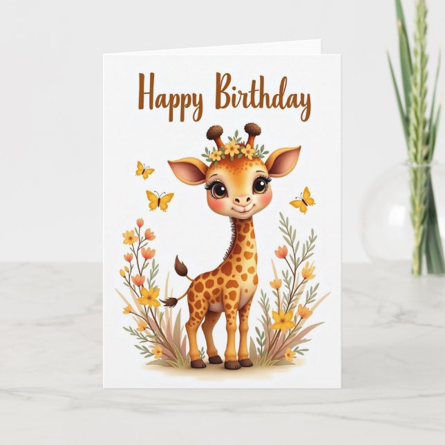 Carte de célébration de girafe florale (Devant)