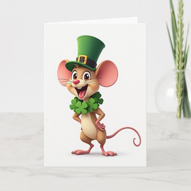 Carte de célébration de la souris au trèfle (Devant)