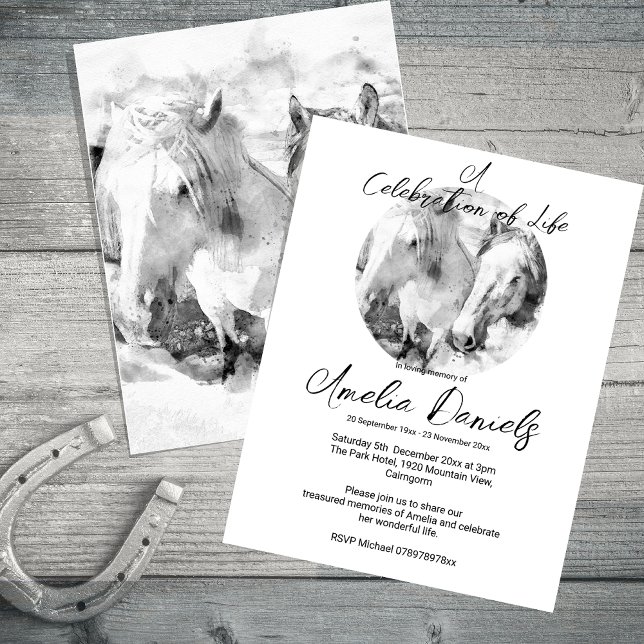 Carte de célébration de la vie aux chevaux blancs (Créateur téléchargé)