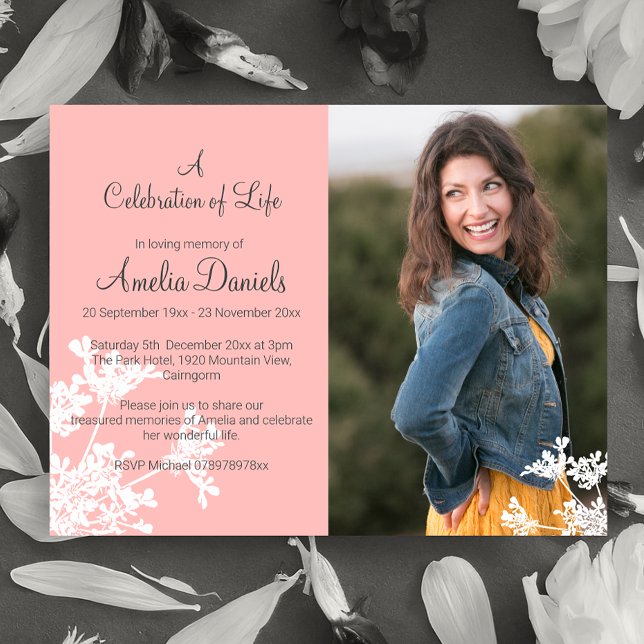 Carte de célébration de la vie avec photo de fleur (Créateur téléchargé)