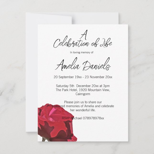Carte de célébration de la vie avec une seule rose (Devant)