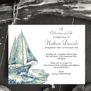 Carte de célébration de la vie de yacht bleu