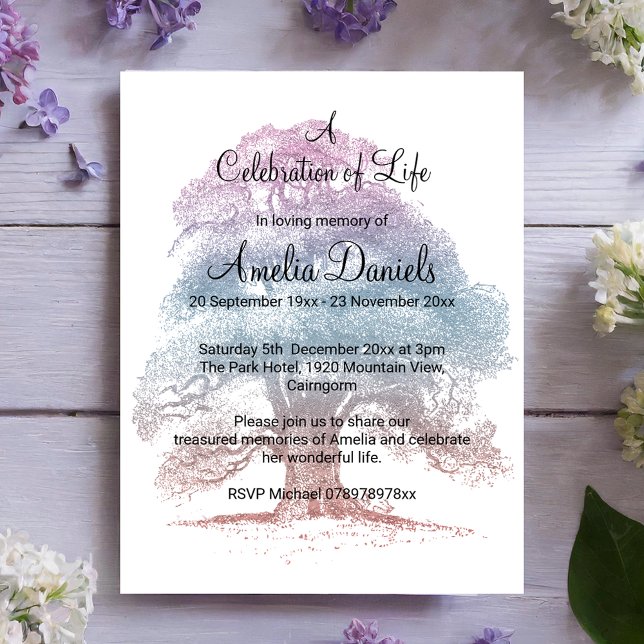 Carte de célébration de la vie Pastel Oak Tree (Créateur téléchargé)