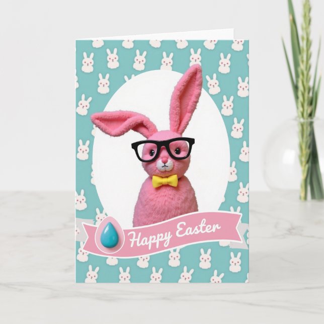 Carte de célébration de lapin rose (Devant)