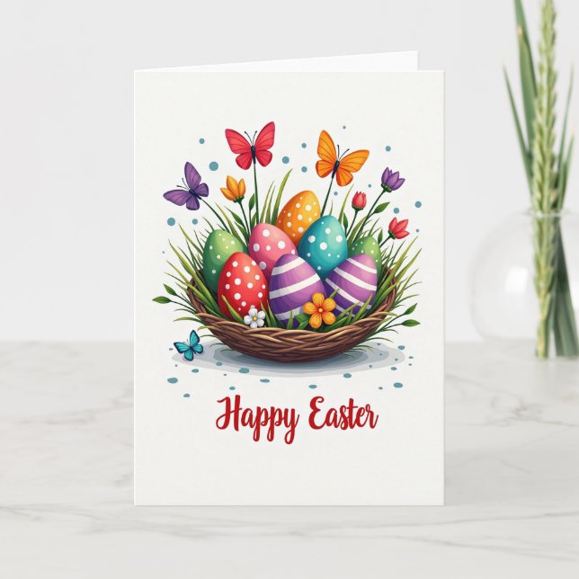 Carte de célébration de Pâques avec panier printan (Devant)