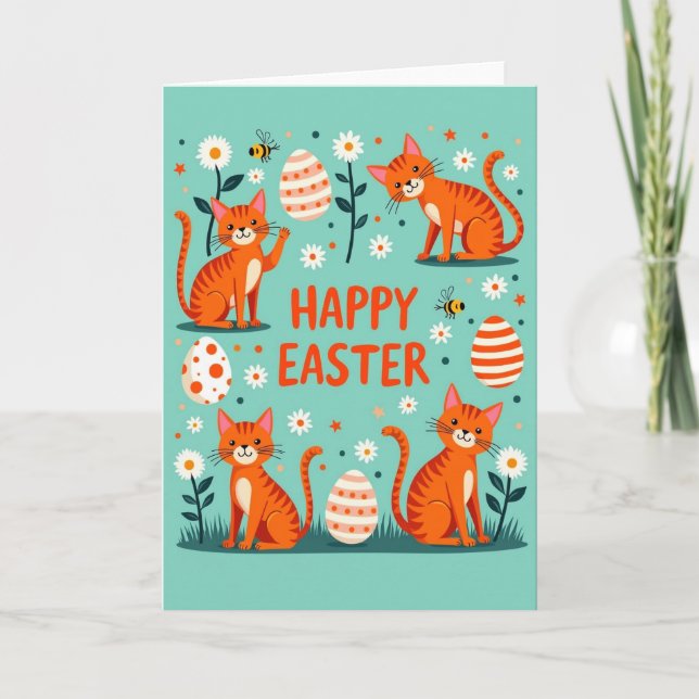Carte de célébration de printemps avec chats heure (Devant)