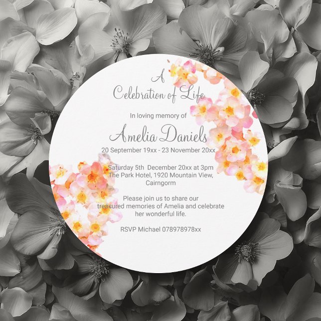 Carte de célébration de vie de fleur sauvage rusti (Country flowerCelebration of Life invitations.)