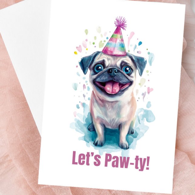 Carte de célébration « Faisons la fête ! » pour Ca (Cute Pug Blank Greeting Card)