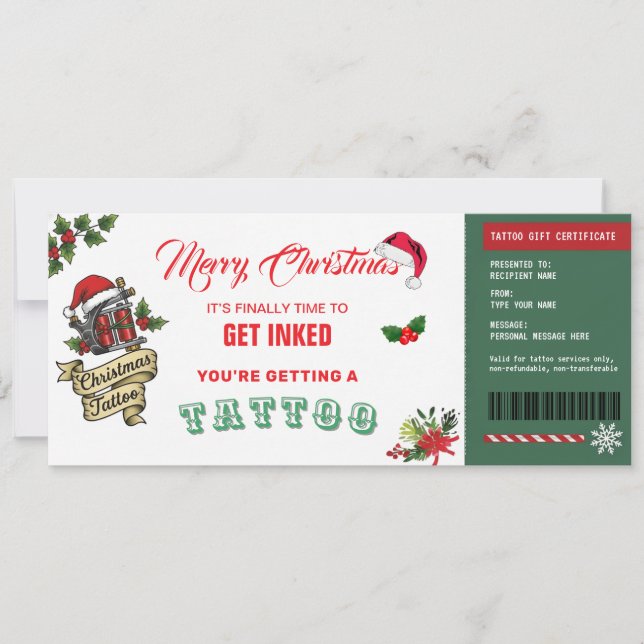 Carte de Certificat Cadeau de Tatouage de Noël (Devant)