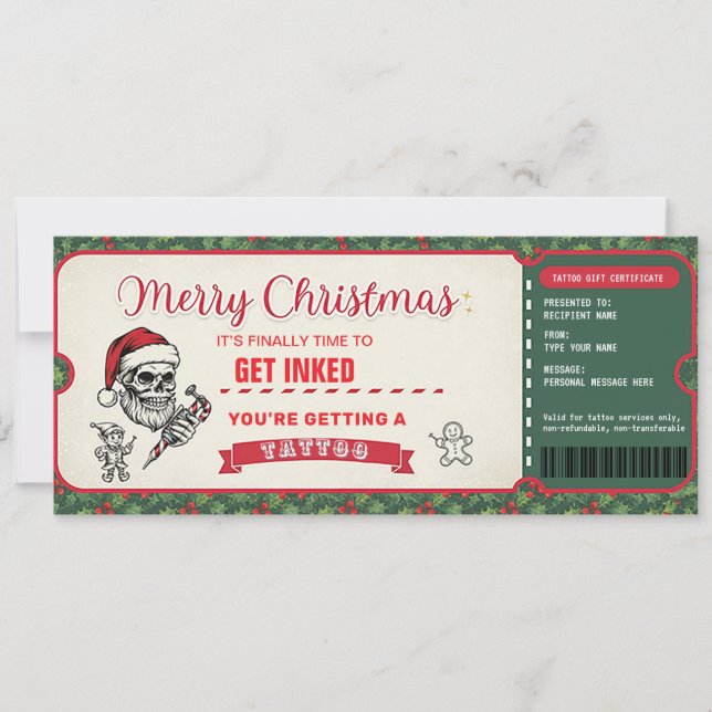 Carte de Certificat Cadeau de Tatouage de Noël (Devant)