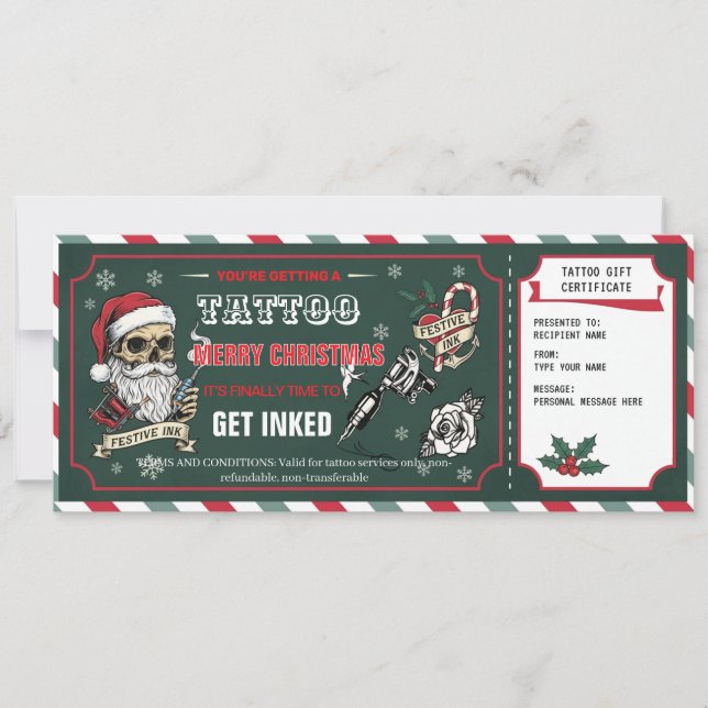Carte de Certificat Cadeau de Tatouage de Noël (Devant)