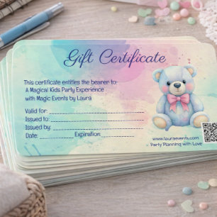 Carte de certificat-cadeau pour une fête d'enfants