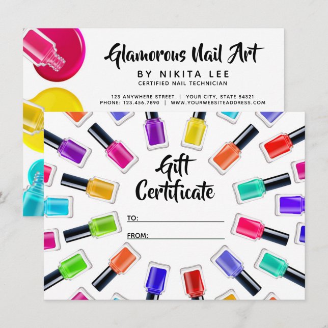 Carte de certificat cadeau Rainbow Nail Art Tech (Devant / Derrière)