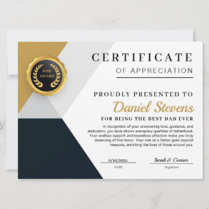 Carte de certificat de Fête des pères élégante