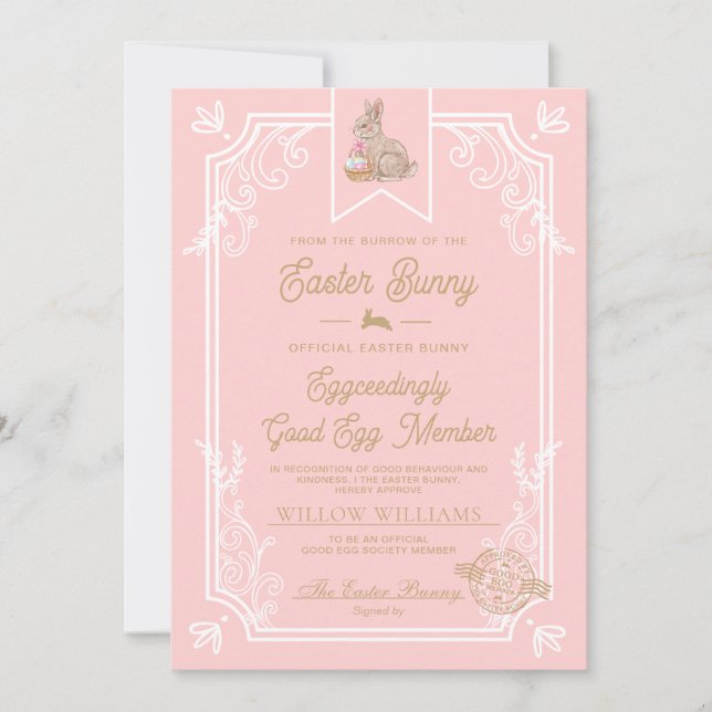 Carte de certificat de membre rose Easter Good Egg (Devant)