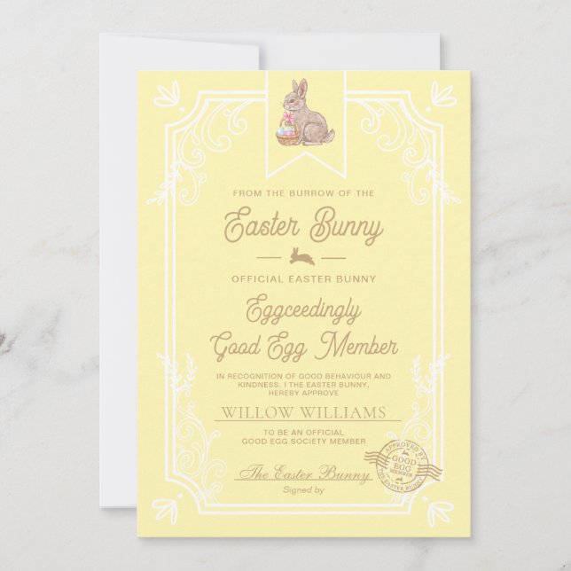 Carte de certificat de membre Yellow Easter Good E (Devant)