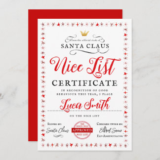 Carte de certificat de Noël Nice Liste