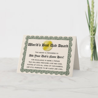 Carte de certificat du meilleur papa du monde